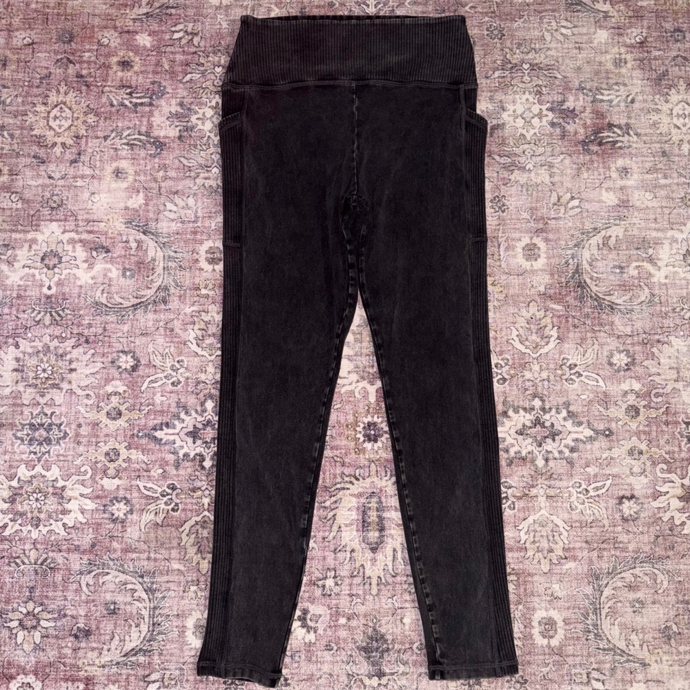 Aerie OFFLINE OG High Rise Leggings Mineral Wash Ribbed Side Panels Pockets XL
